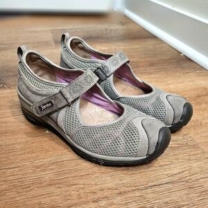 Jambu Taupe Mary Jane Shoes with Floral Strap